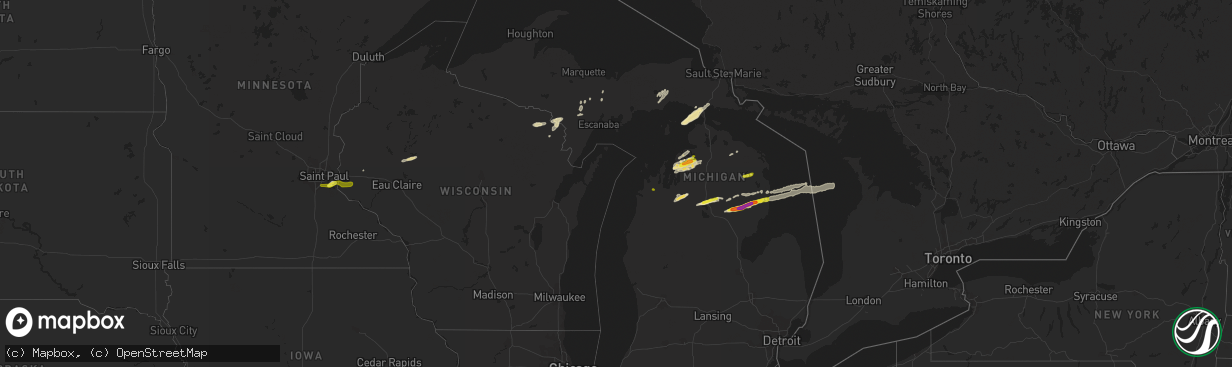 Hail map in Michigan on October 17, 2016
