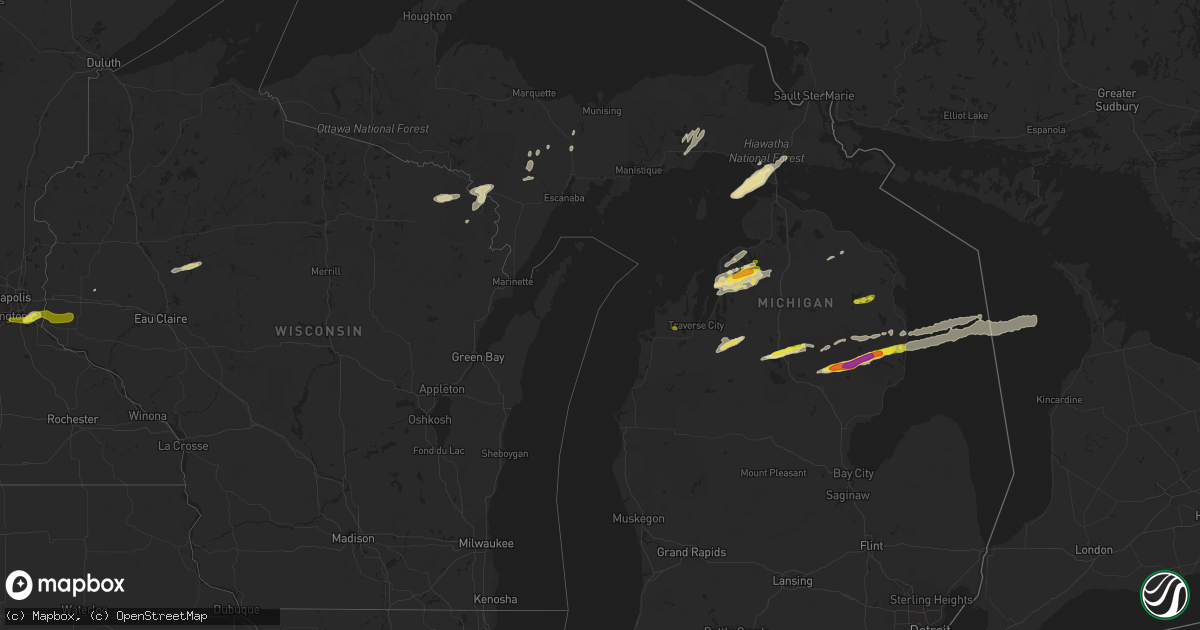 Hail map in Michigan on October 17, 2016