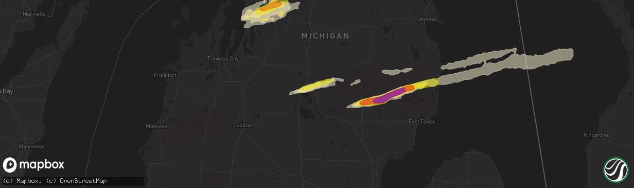 Hail map in Roscommon, MI on October 17, 2016
