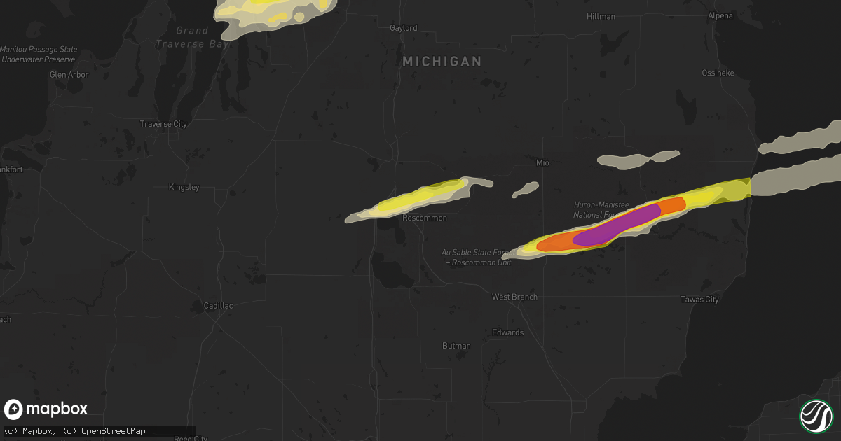 Hail map in Roscommon, MI on October 17, 2016