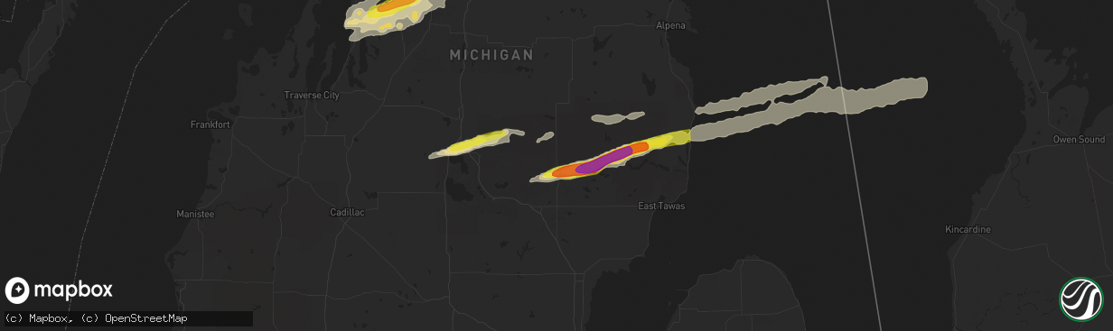 Hail map in Rose City, MI on October 17, 2016