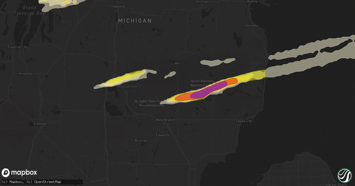 Hail map in Rose City, MI on October 17, 2016