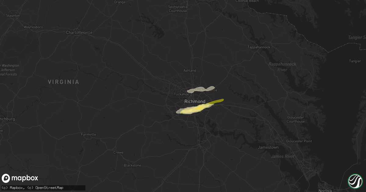 Hail map in Richmond, VA on October 17, 2022