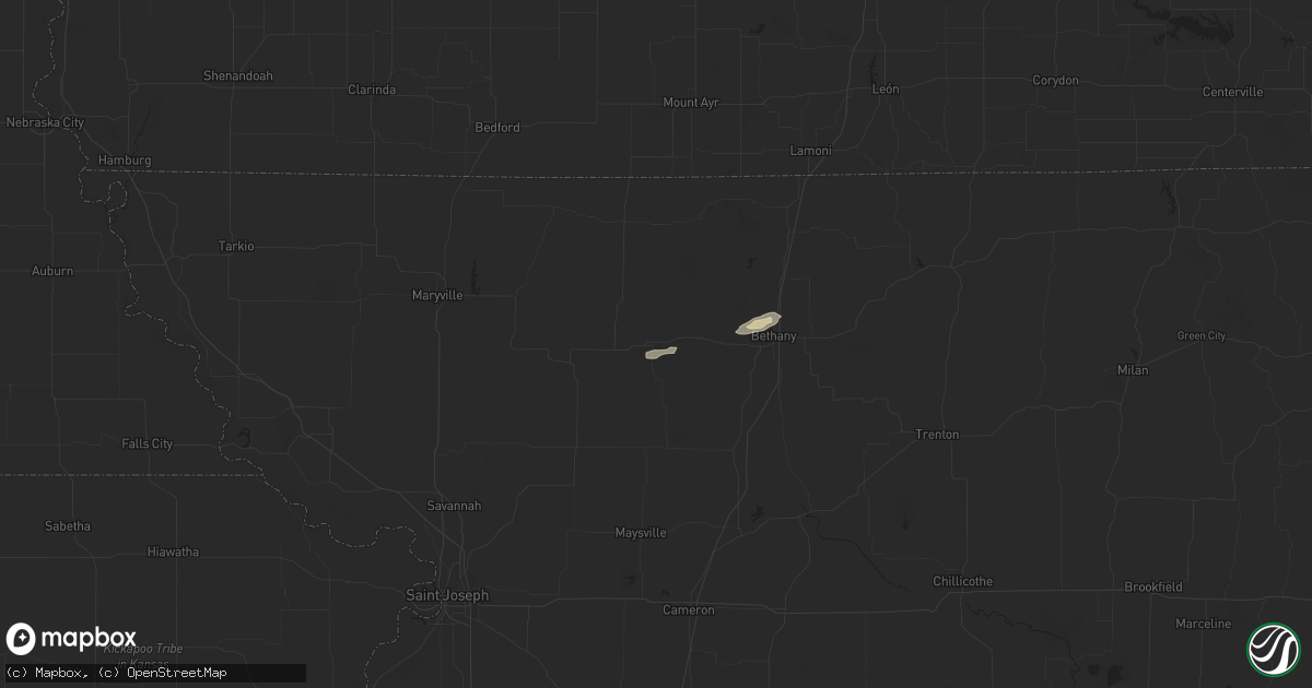 Hail map in Albany, MO on October 17, 2025