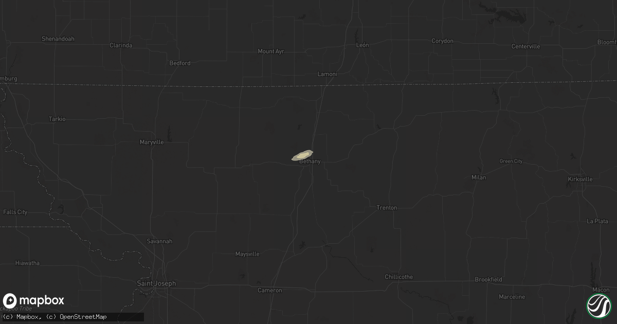 Hail map in Bethany, MO on October 17, 2025