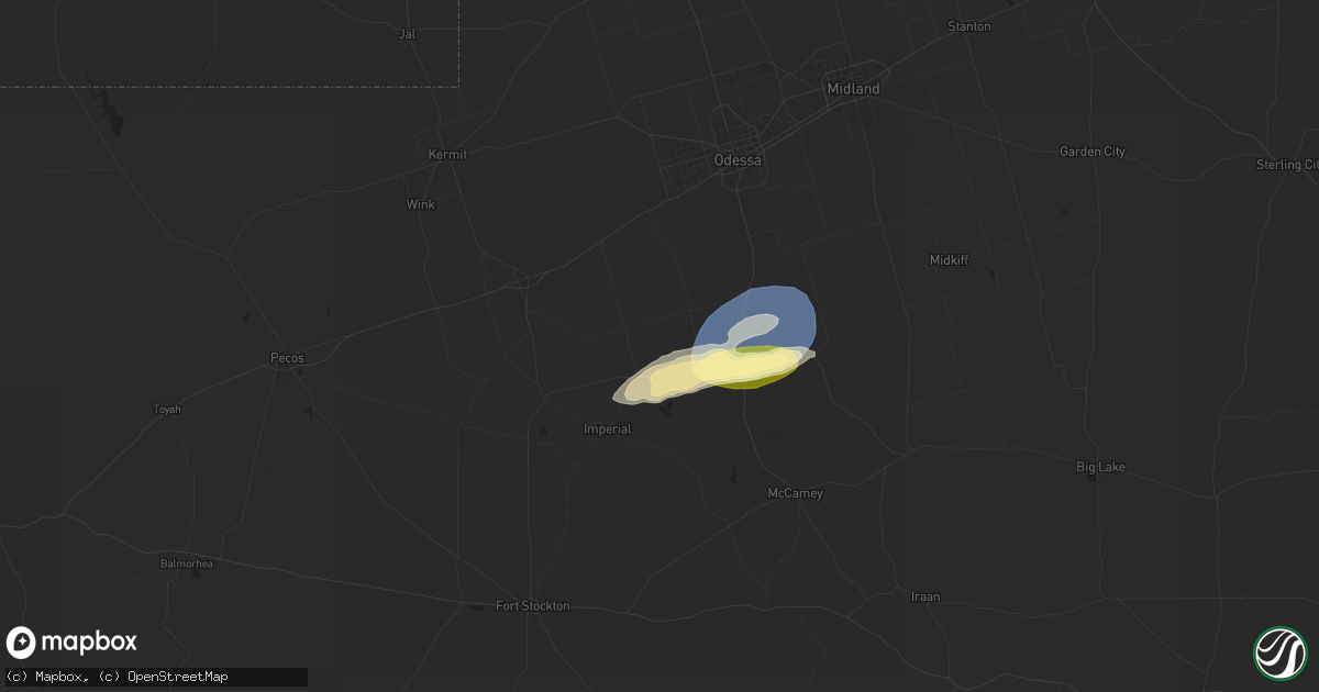 Hail map in Crane, TX on October 17, 2025