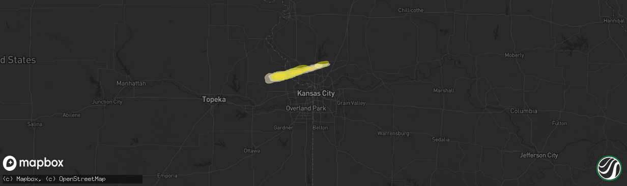 Hail map in Kansas City, MO on October 17, 2025