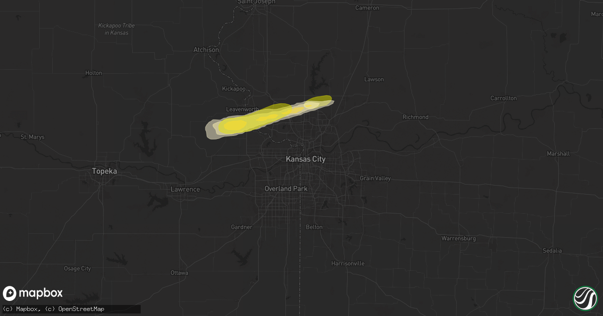 Hail map in Kansas City, MO on October 17, 2025