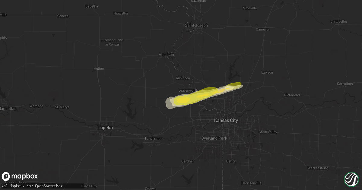 Hail map in Leavenworth, KS on October 17, 2025