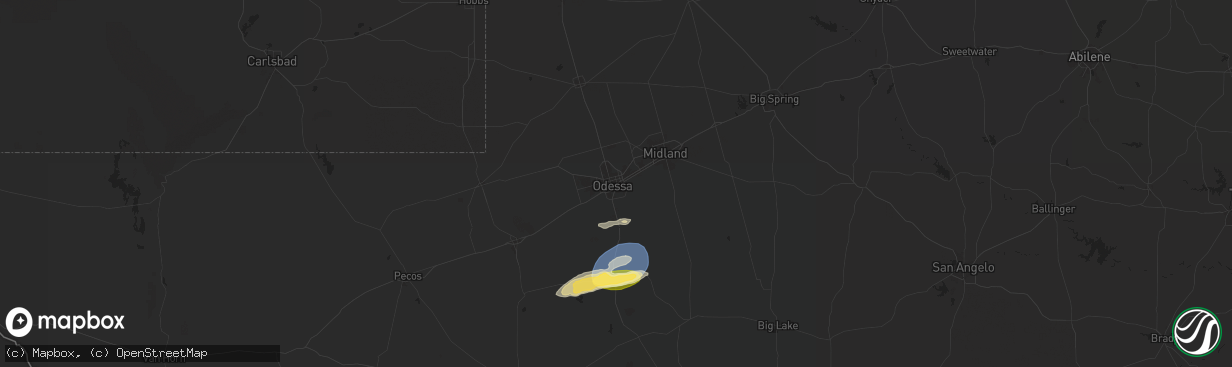 Hail map in Odessa, TX on October 17, 2025
