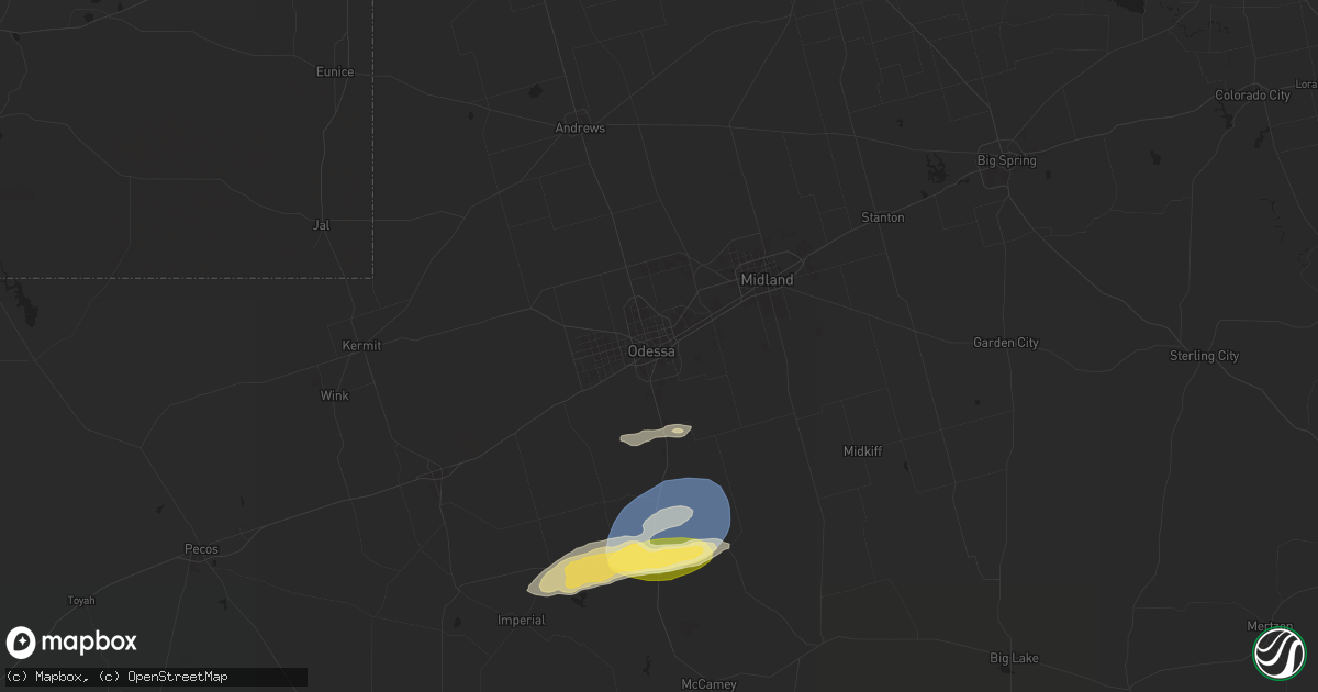 Hail map in Odessa, TX on October 17, 2025