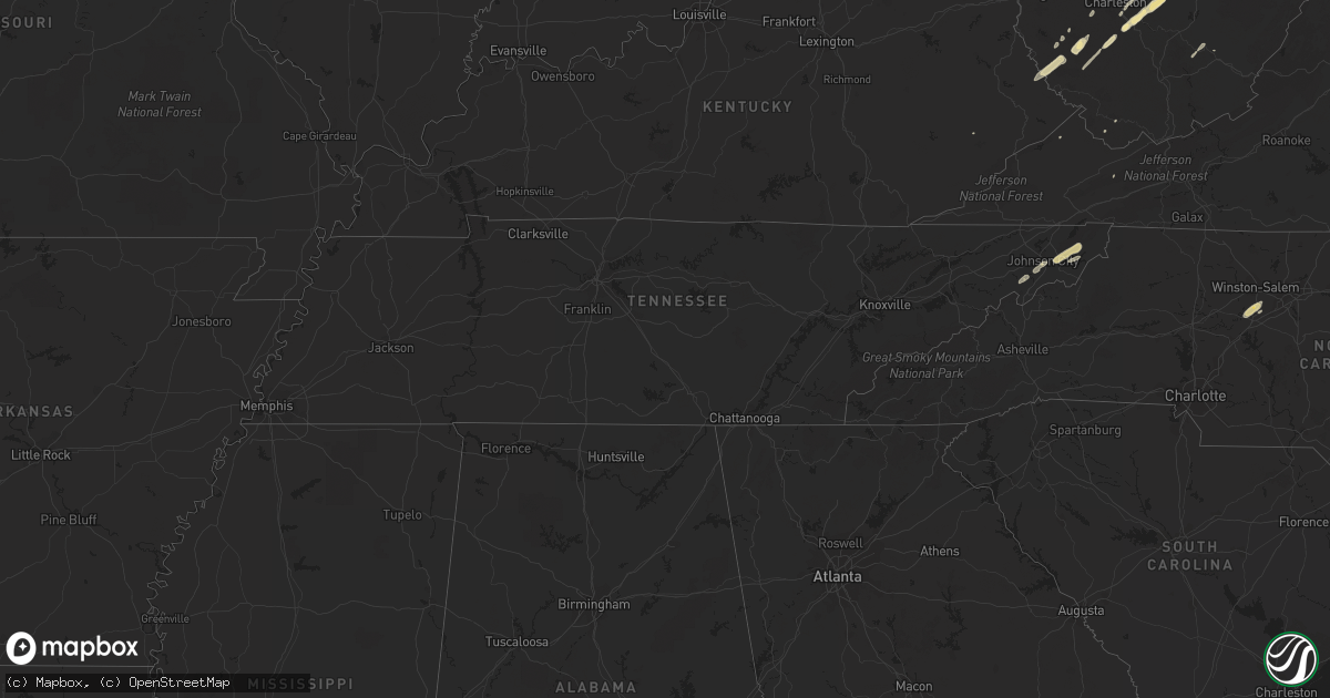 Hail map in Tennessee on October 18, 2012