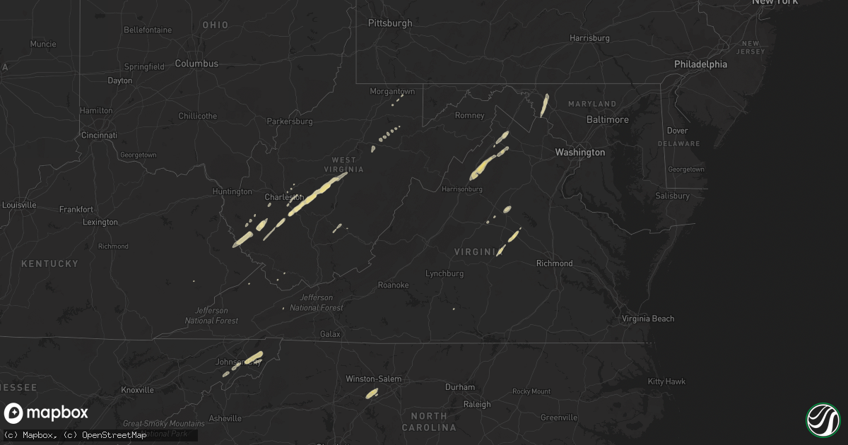 Hail map in Virginia on October 18, 2012