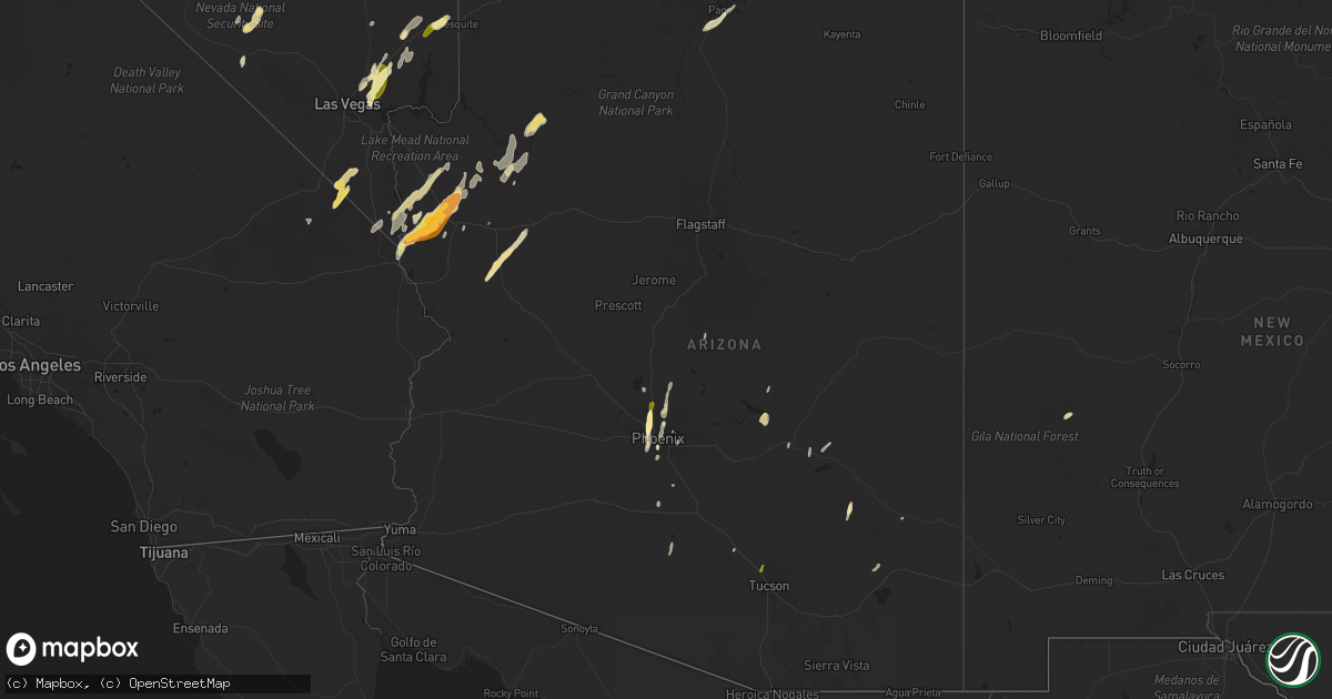 Hail map in Arizona on October 18, 2015