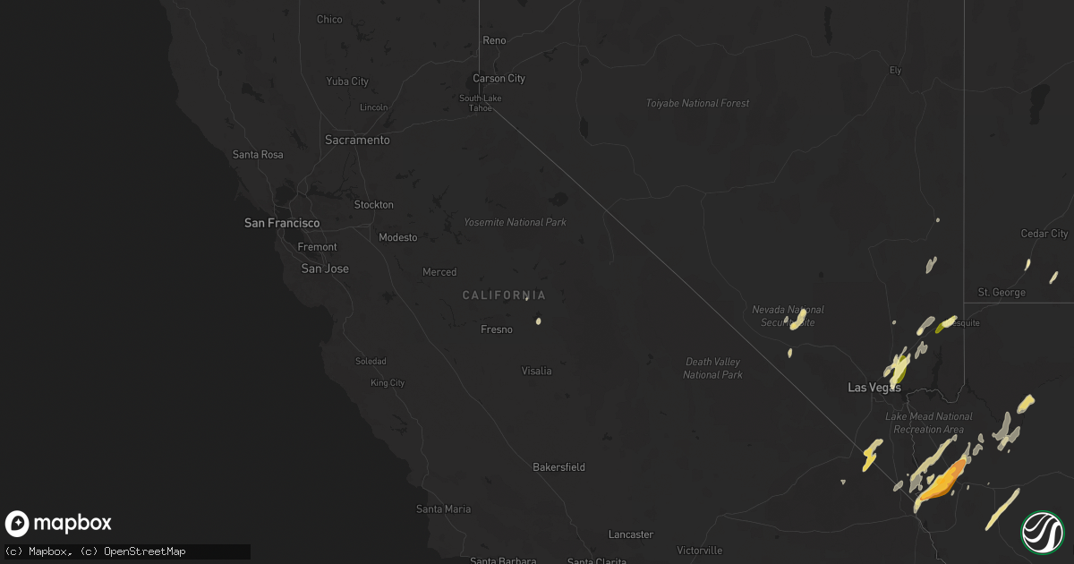 Hail map in California on October 18, 2015