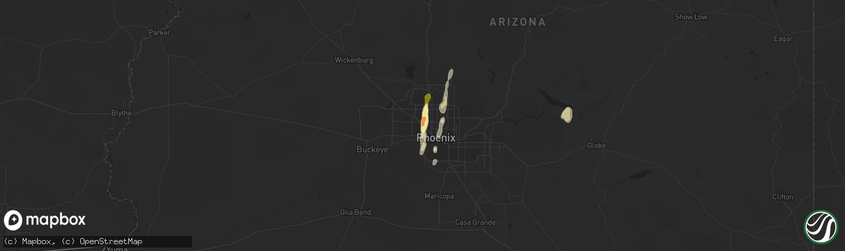 Hail map in Glendale, AZ on October 18, 2015