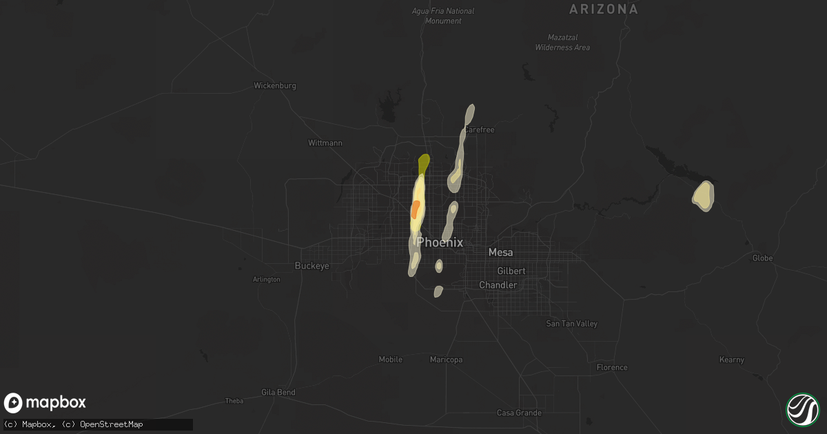Hail map in Glendale, AZ on October 18, 2015