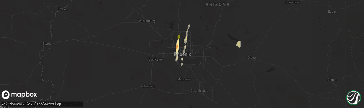 Hail map in Phoenix, AZ on October 18, 2015