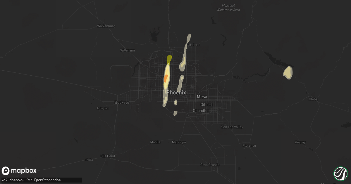 Hail map in Phoenix, AZ on October 18, 2015