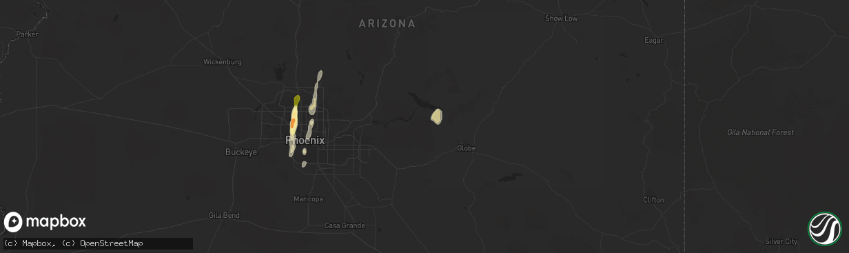 Hail map in Roosevelt, AZ on October 18, 2015