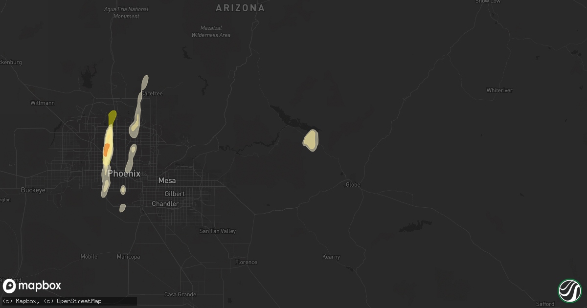 Hail map in Roosevelt, AZ on October 18, 2015