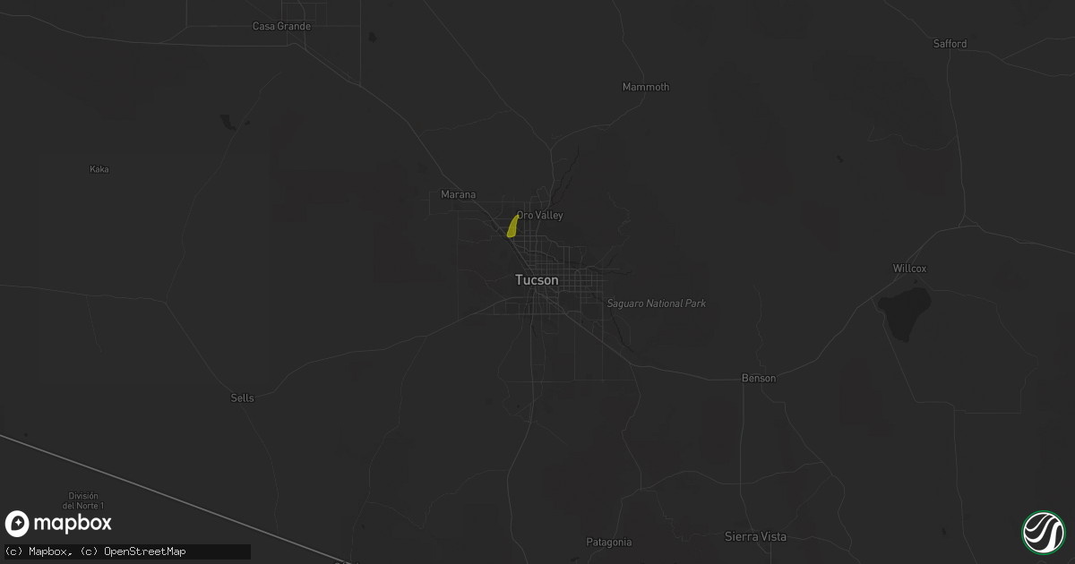 Hail map in Tucson, AZ on October 18, 2015