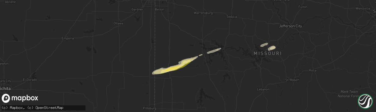 Hail map in Appleton City, MO on October 18, 2025