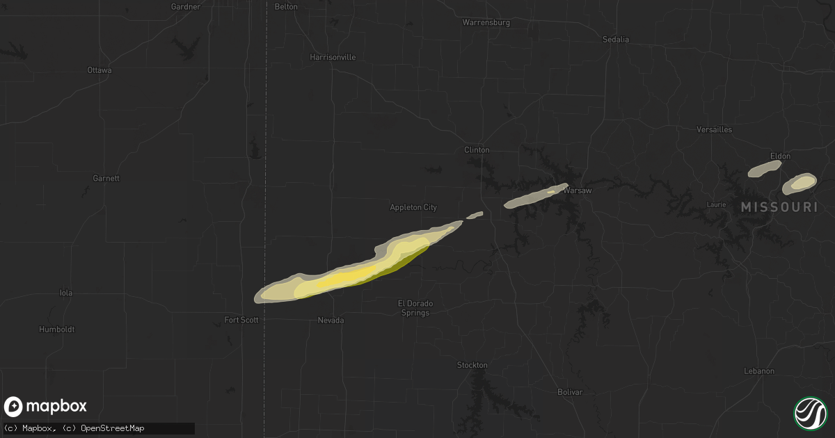 Hail map in Appleton City, MO on October 18, 2025