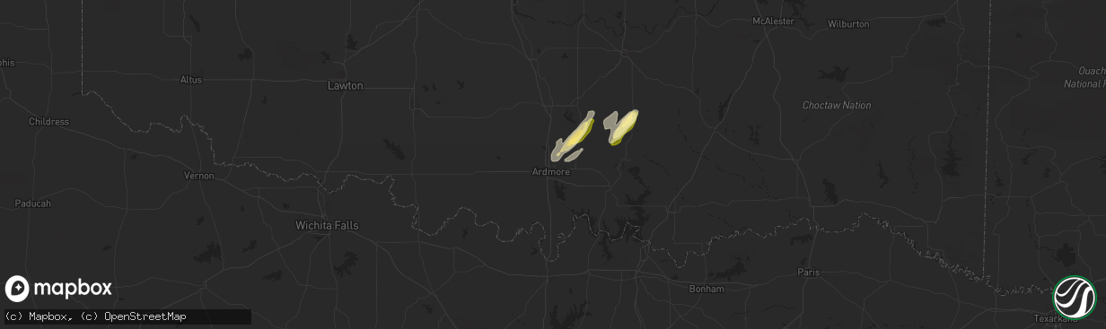 Hail map in Ardmore, OK on October 18, 2025