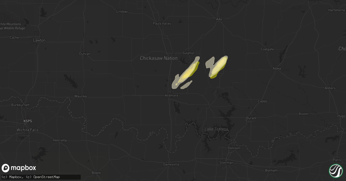 Hail map in Ardmore, OK on October 18, 2025