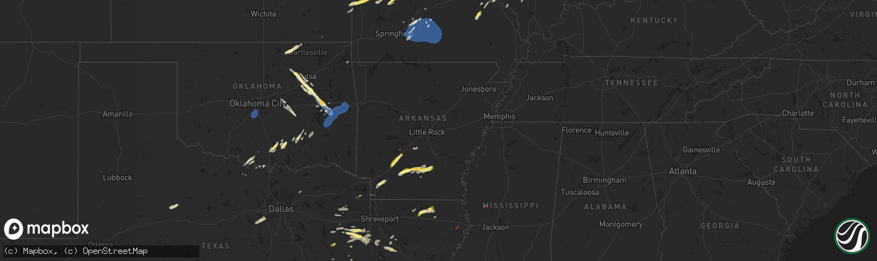 Hail map in Arkansas on October 18, 2025