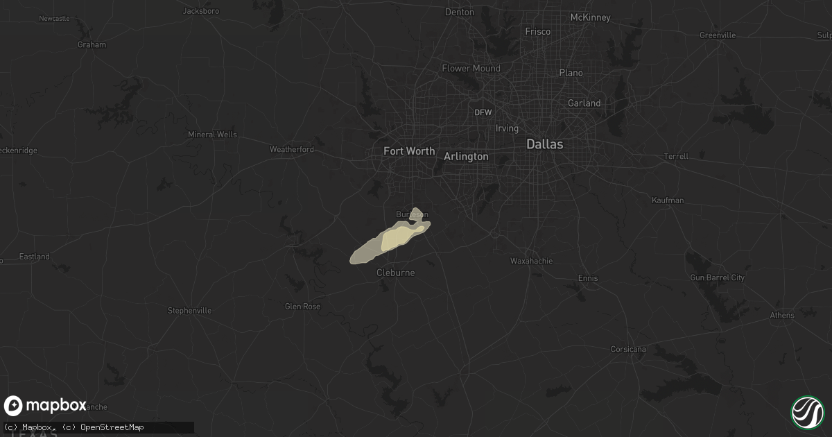 Hail map in Burleson, TX on October 18, 2025