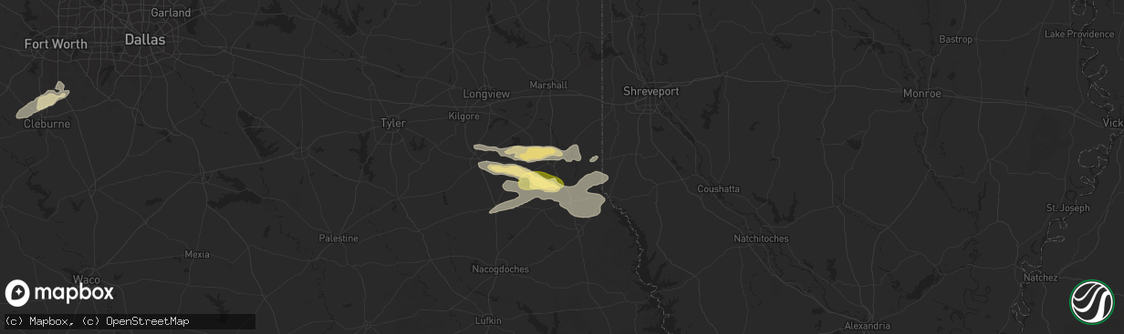Hail map in Carthage, TX on October 18, 2025
