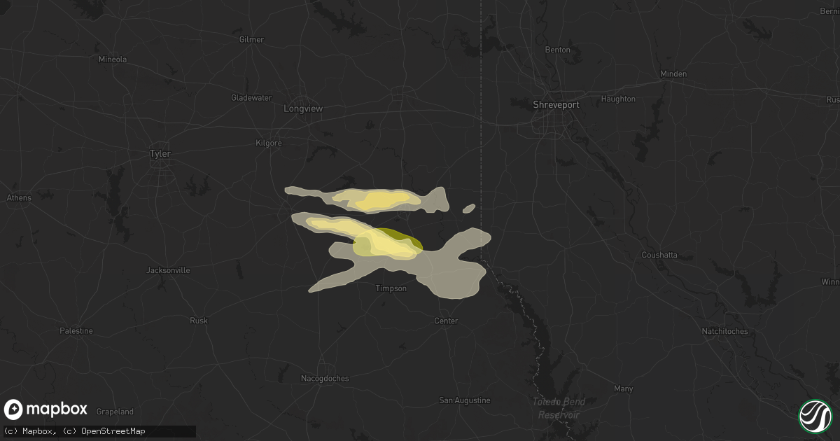Hail map in Carthage, TX on October 18, 2025