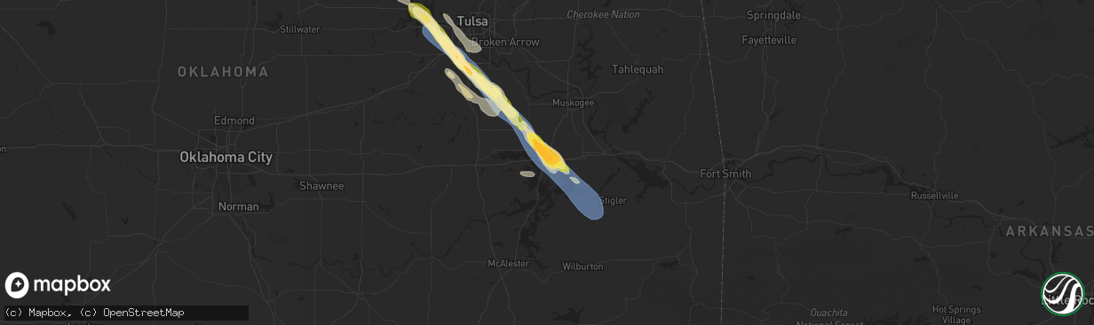 Hail map in Checotah, OK on October 18, 2025