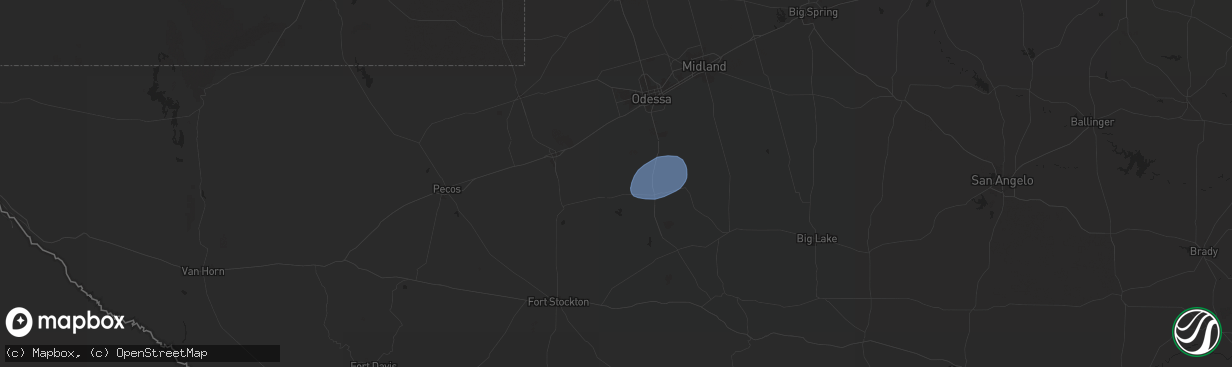 Hail map in Crane, TX on October 18, 2025