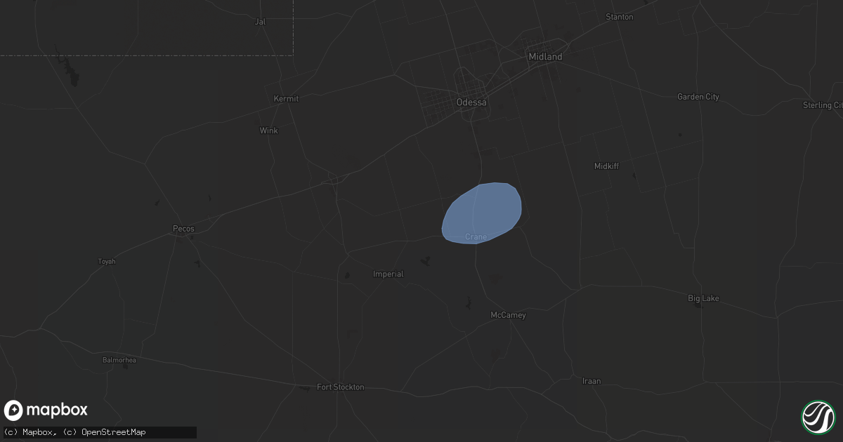Hail map in Crane, TX on October 18, 2025
