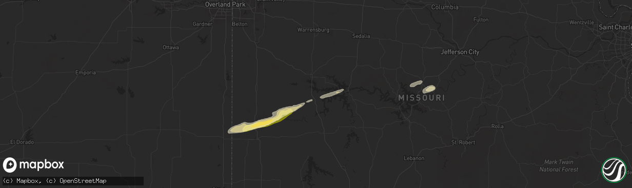 Hail map in Deepwater, MO on October 18, 2025