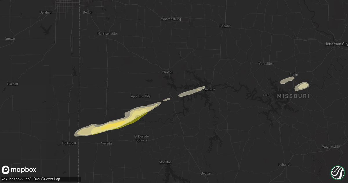 Hail map in Deepwater, MO on October 18, 2025