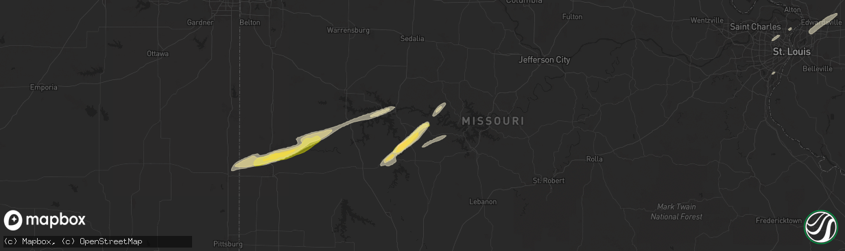Hail map in Edwards, MO on October 18, 2025