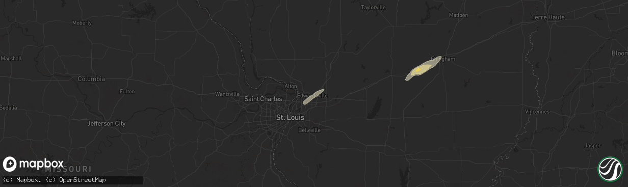 Hail map in Edwardsville, IL on October 18, 2025