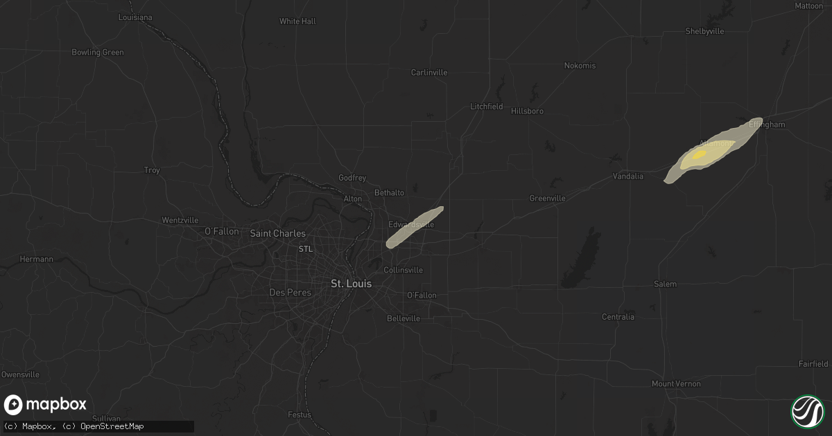 Hail map in Edwardsville, IL on October 18, 2025