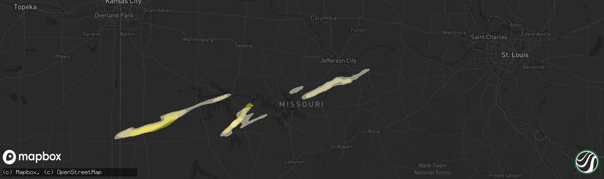 Hail map in Eldon, MO on October 18, 2025