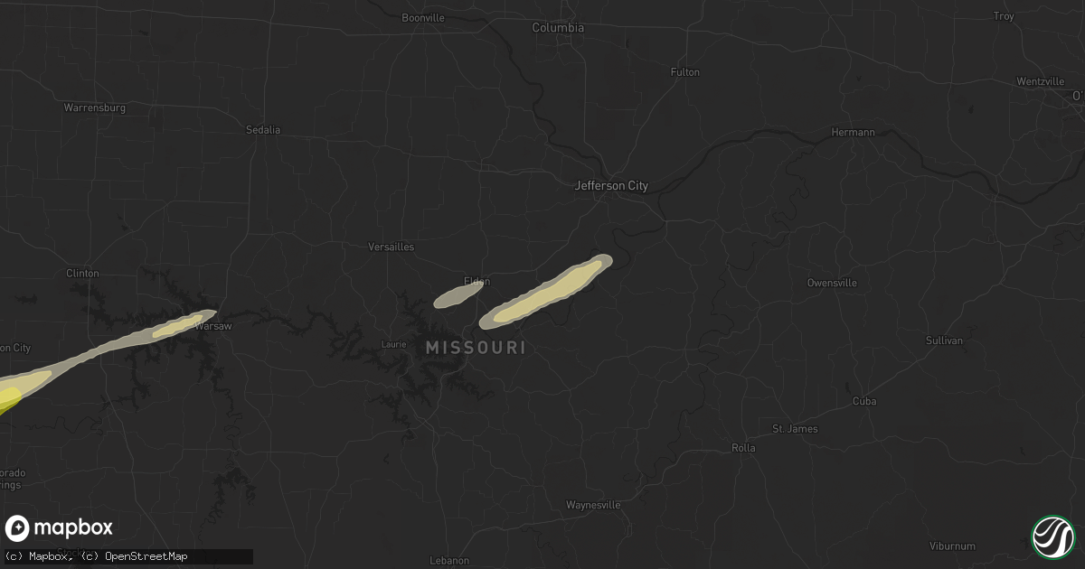 Hail map in Eugene, MO on October 18, 2025