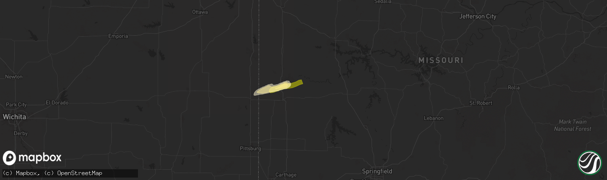Hail map in Harwood, MO on October 18, 2025