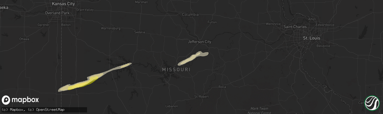 Hail map in Henley, MO on October 18, 2025