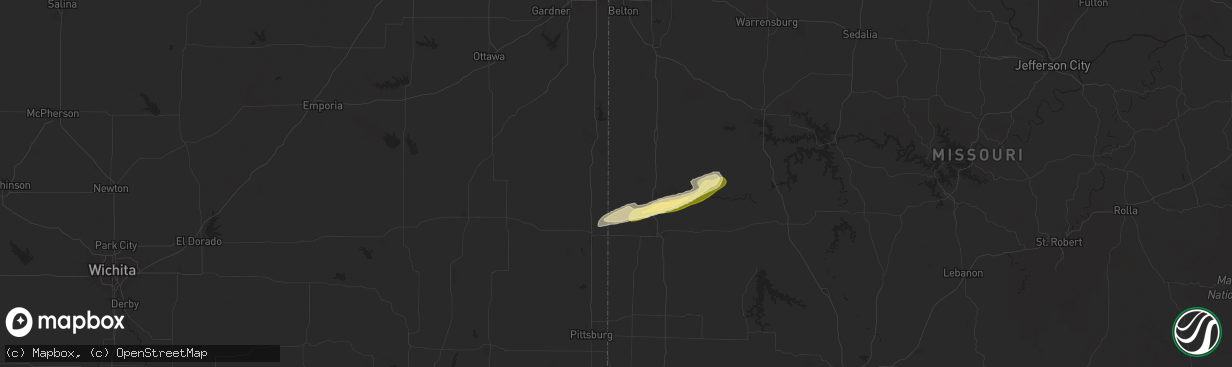 Hail map in Hume, MO on October 18, 2025