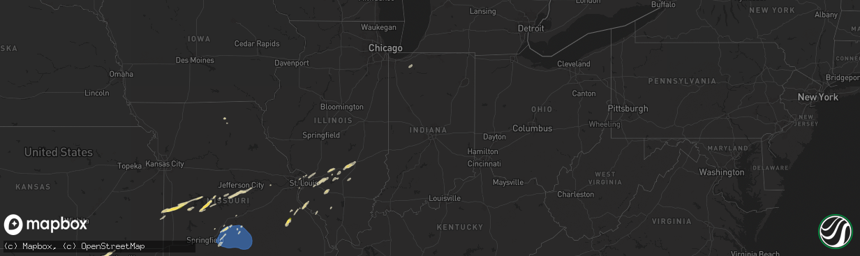 Hail map in Indiana on October 18, 2025