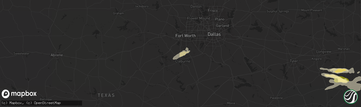 Hail map in Joshua, TX on October 18, 2025
