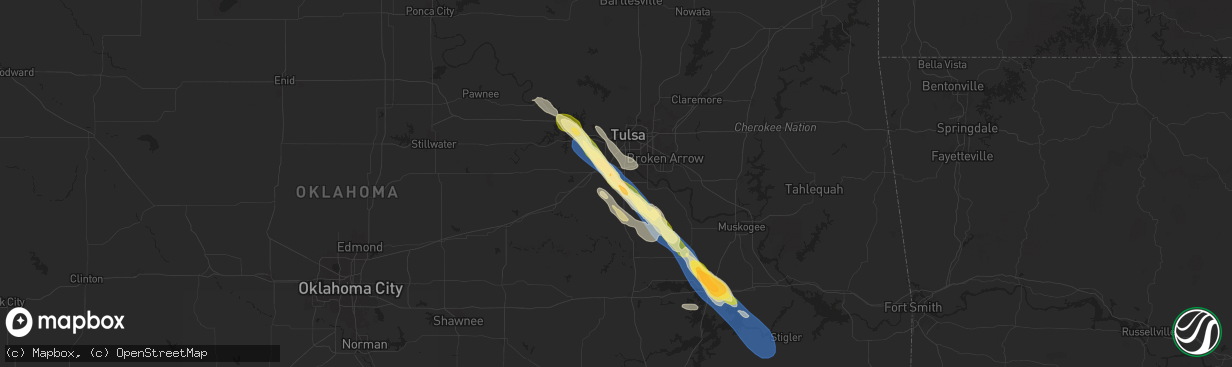 Hail map in Kiefer, OK on October 18, 2025